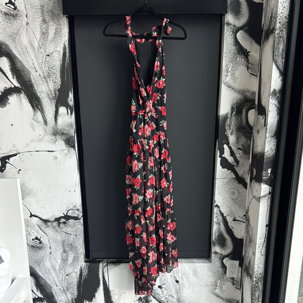 Lulu's Floral Print Chiffon Halter Maxi Dress, Backless - M - Picture 8 of 12
